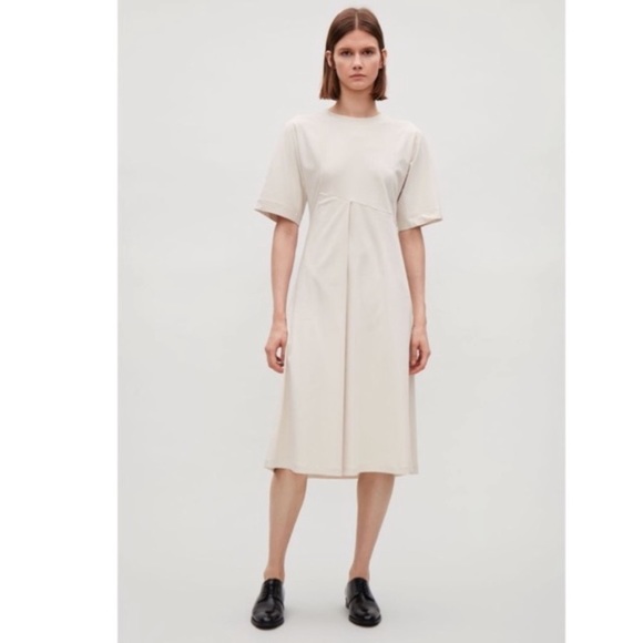 COS NWT cream A-line cotton jersey dress - Picture 1 of 7